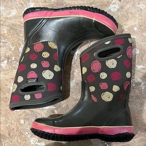 Bogs Black Boots with Pink and Cream Dots
